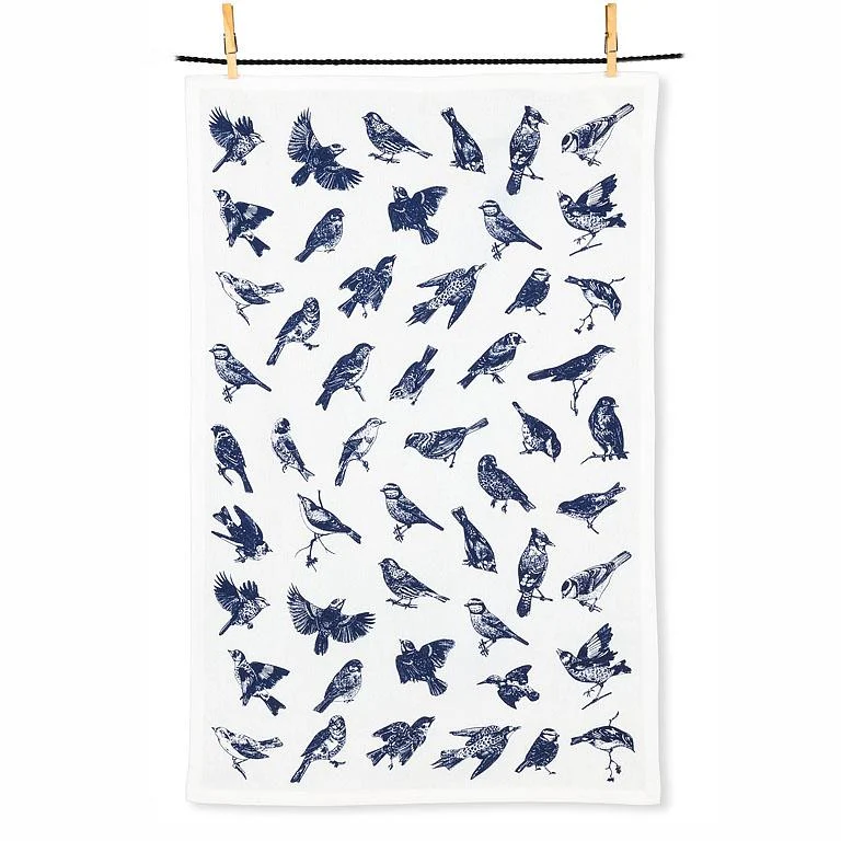 Next-Generation Navy Blue Bird Icons Tea Towel Organic