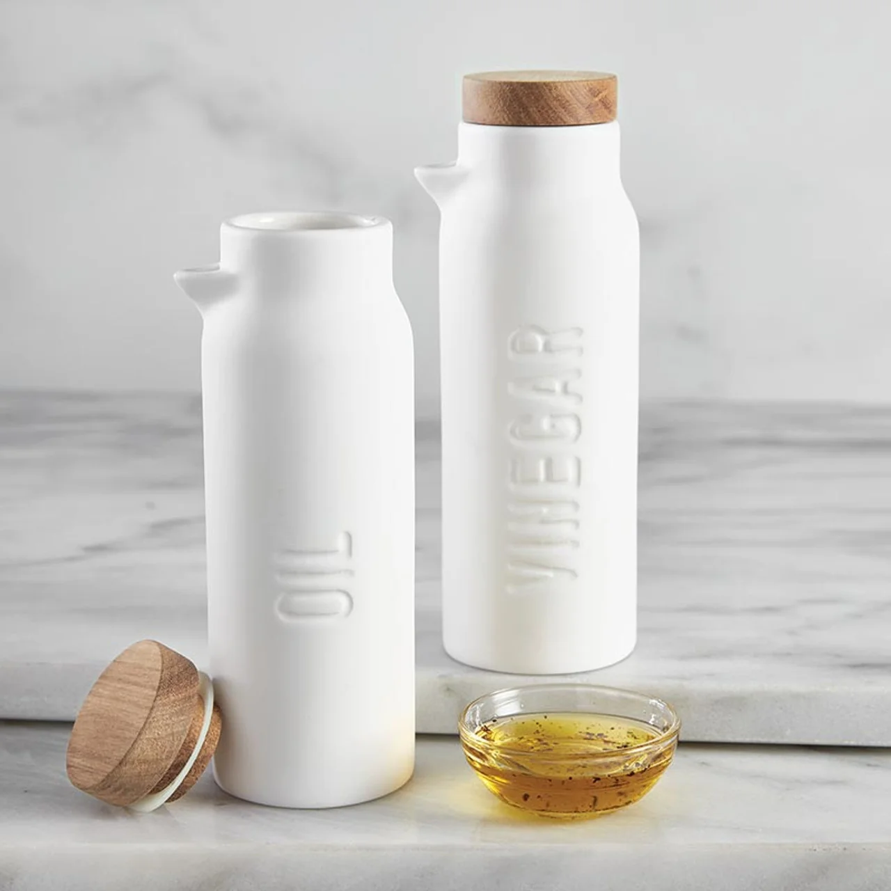 Certified Oil Vinegar Bottle Set Matte White Clean