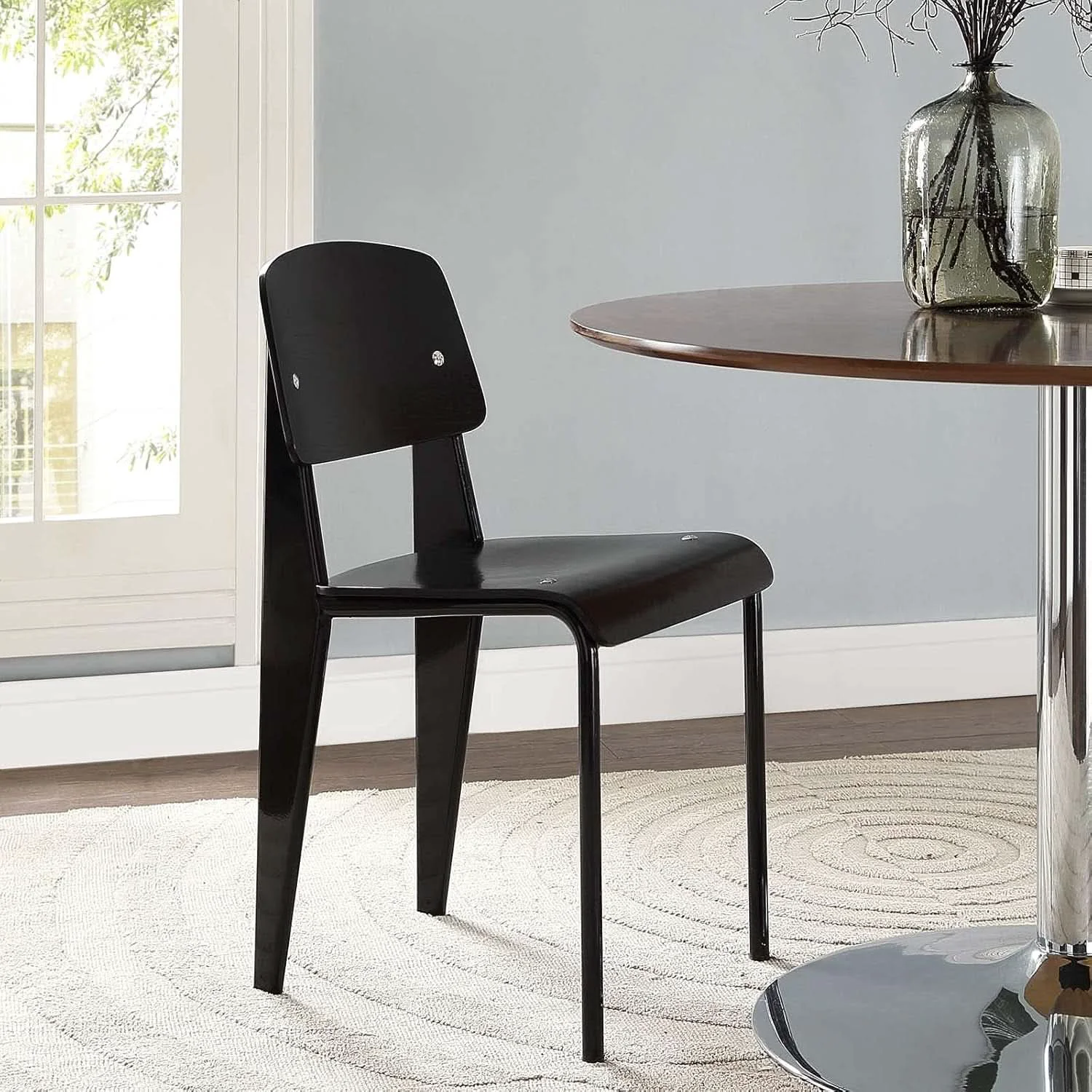 Exclusive Black Premium Contemporary TubularSteel Hardwood Dining Chair Luxury