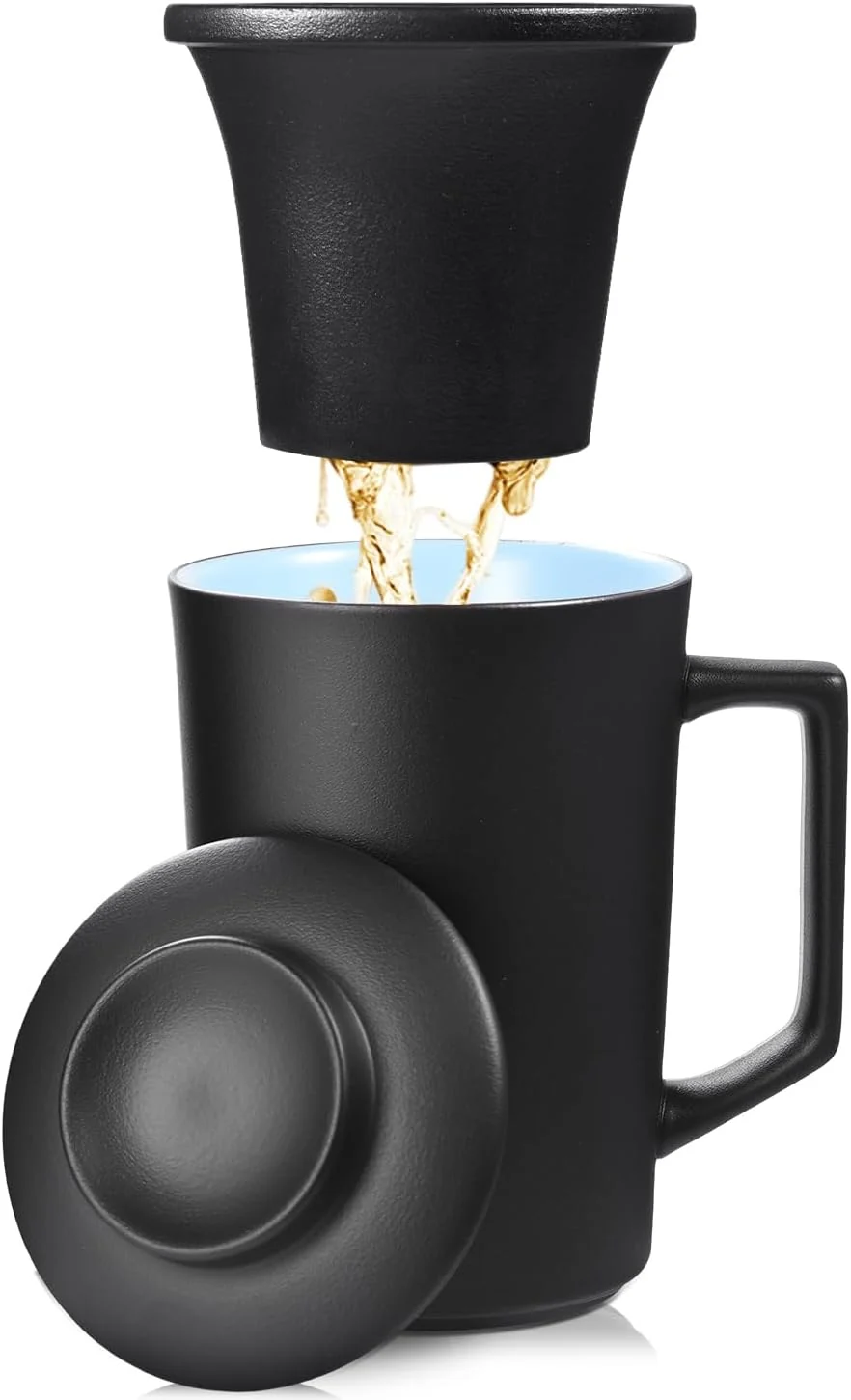 Soft 15 OZ Porcelain Tea Infuser Cup with Lid Ceramic Tea Mug with All-Porcelain Strainers for Loose Leaf Teas Microwave and Dishwasher Safe Coffee Mug Unique