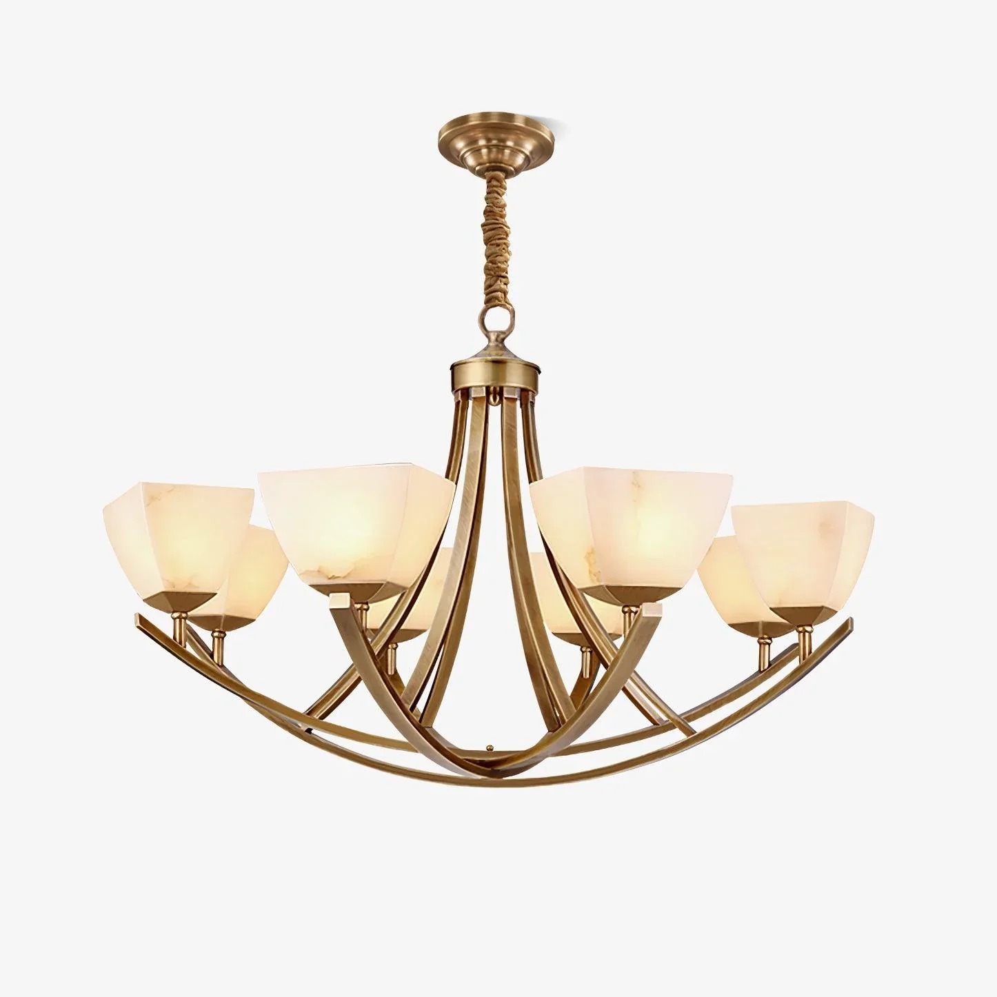 Specialty Brass and Frosted Glass Chandelier Top-Quality