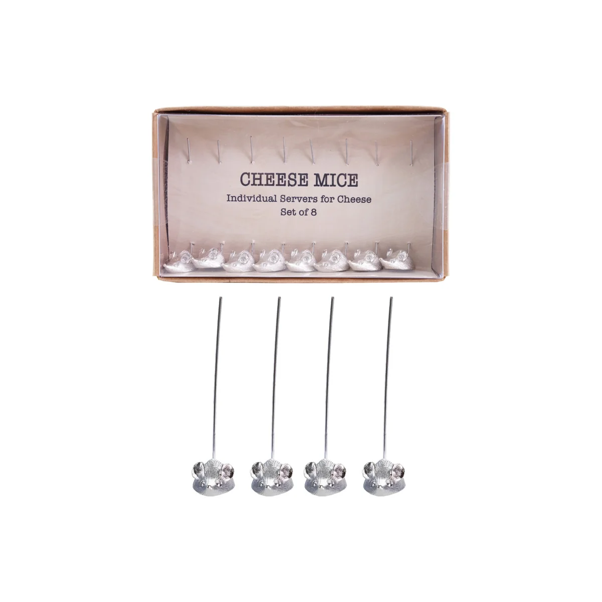 Modern Vintage Reproduction Cheese Picks with Mouse Boxed Set of 8 Next-Generation