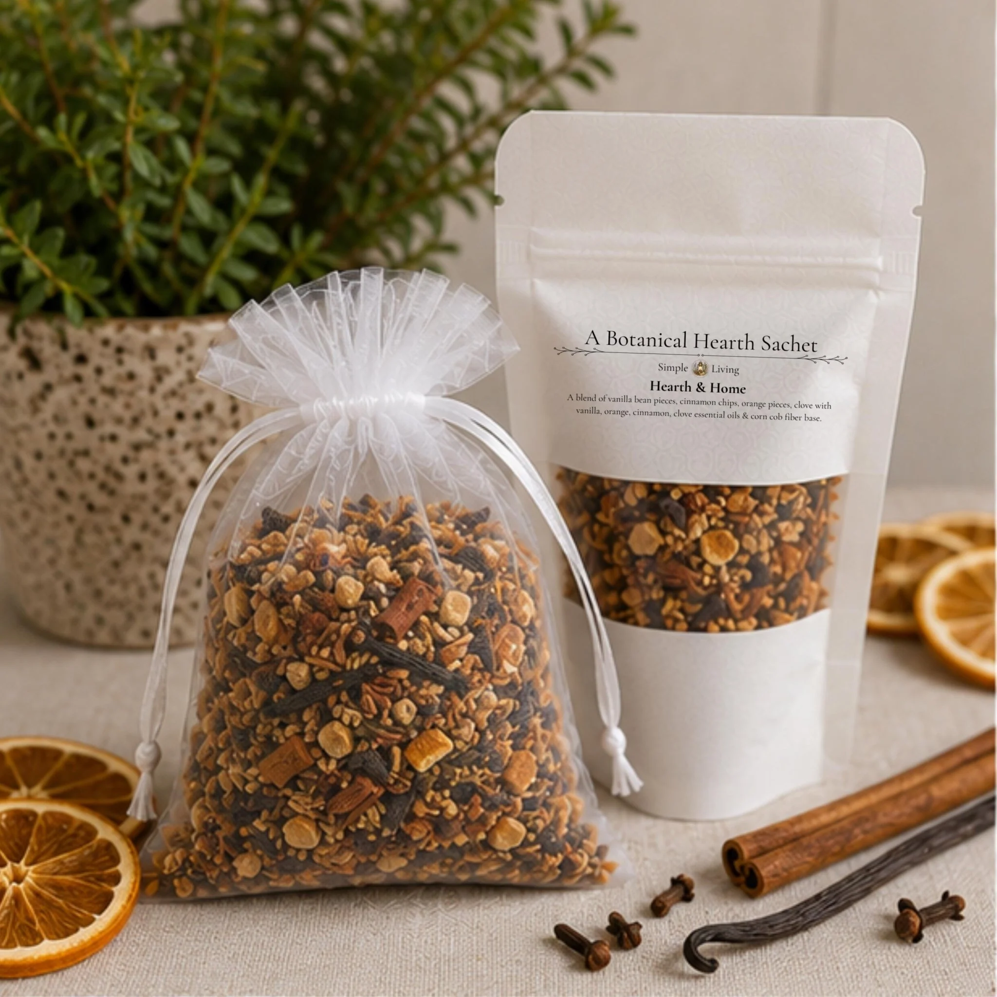 Pure Cozy Home Fragrance Sachet Hearth and Home Aromatherapy Orange Vanilla Spice Botanical Gift Classic