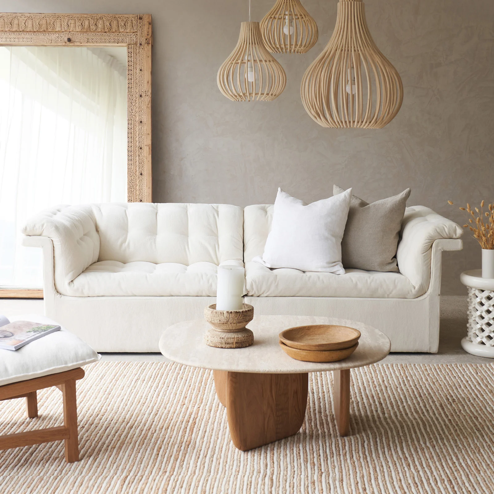 Breathable Furrow Modular Fabric Sofa Blanc 226cm Fast
