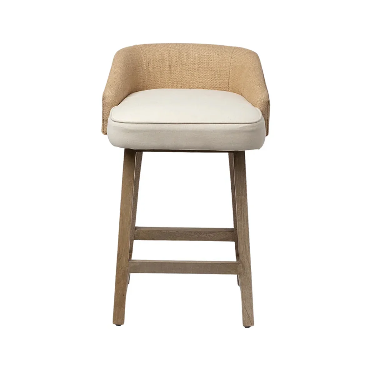 Enhanced Monmouth Cream Fabric Brown Wood Bar Stool Natural