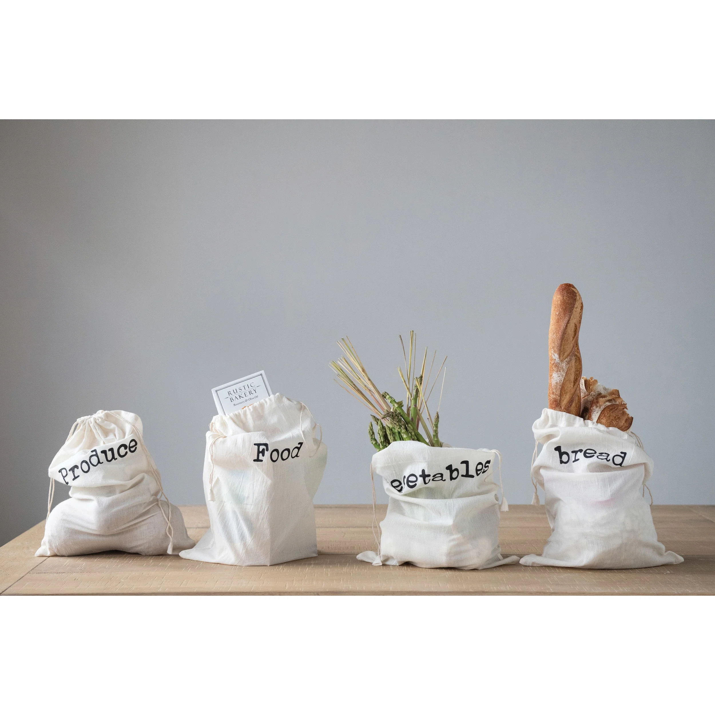 Minimalist Produce Bags Drawstring Cotton Printed Reusable Practical