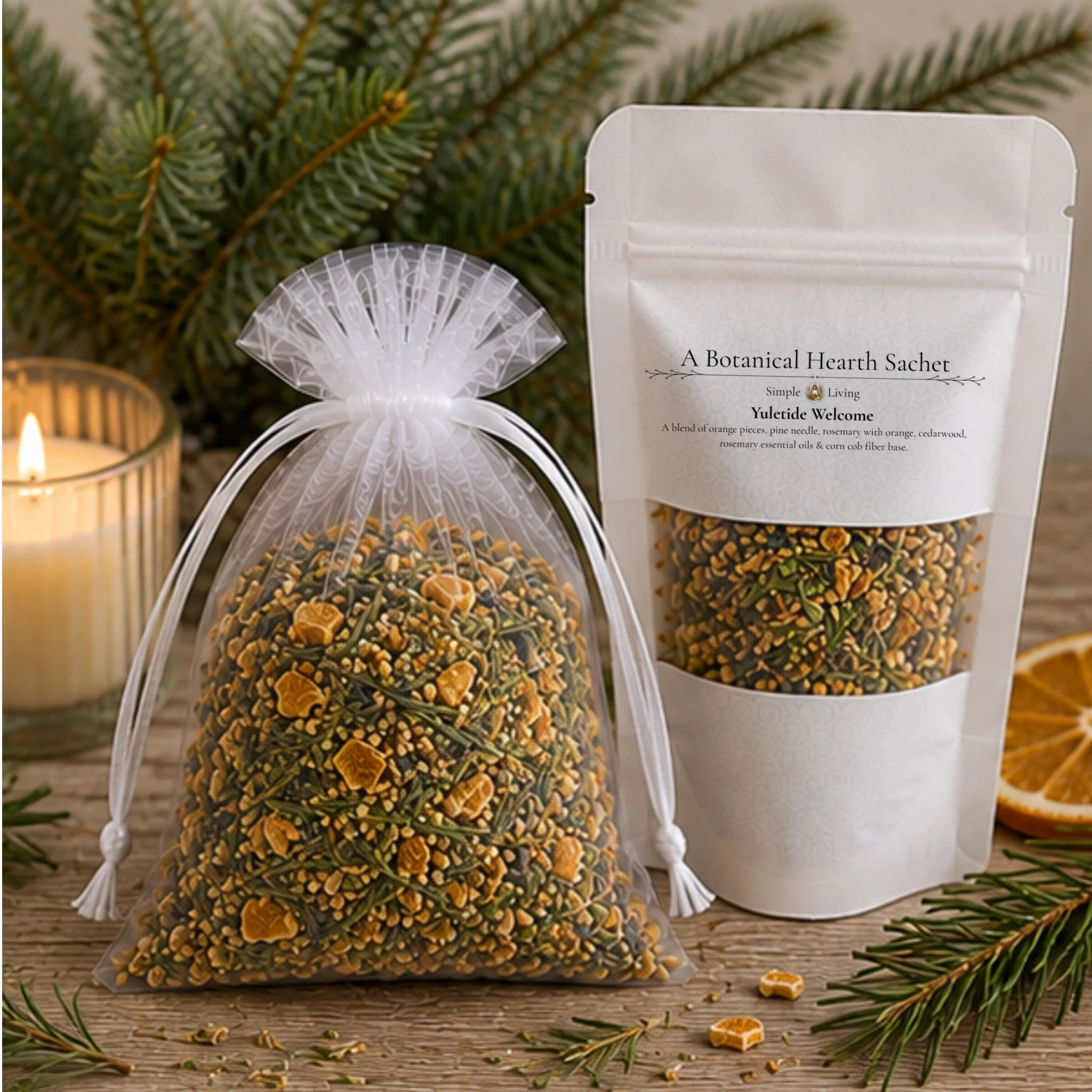Artisan Evergreen Citrus Sachet Home Fragrance Yuletide Welcome Pine Rosemary Orange Aroma Pouch Hostess Gift First-Class