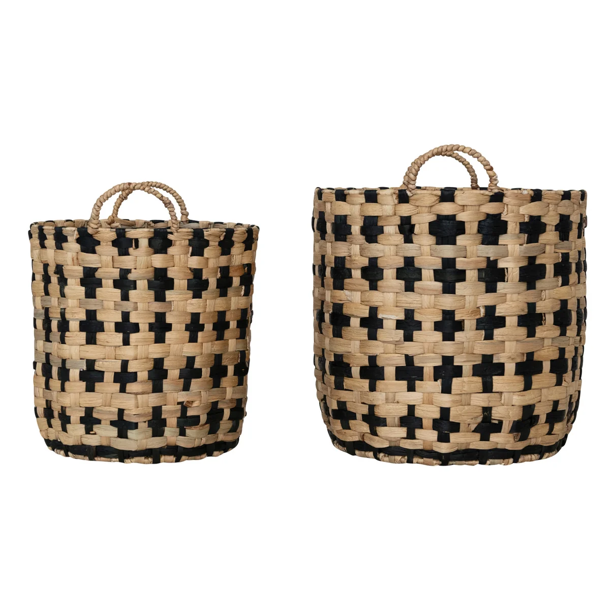 Exceptional Woven Water Hyacinth Baskets w Handles Natural Black Innovative