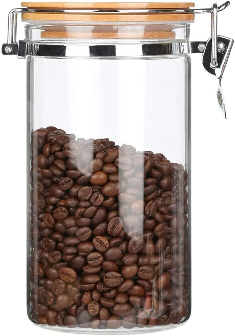 Next-Generation KKC HOME ACCENTS 40 oz Glass Coffee Container Holds 1 lb Coffee Beans with Airtight Bamboo Lid - Clear Coffee Jar Canister for Grounds Storage Aesthetic Kitchen Counter Decor Expertly Made
