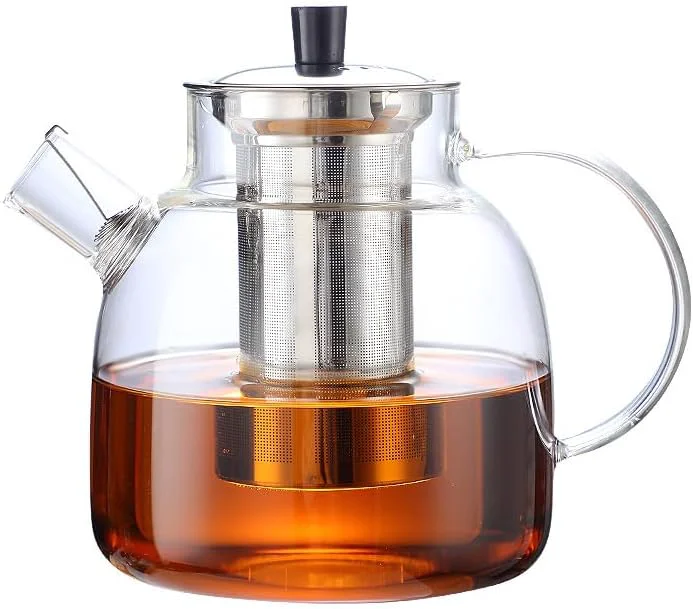 Durable 50OZ Glass Teapot With Infuser Tea Pot for Stove Top 1500ML Glass Tea Cup With Infuser and Lid Microwave and Dishwasher Safe Genuine