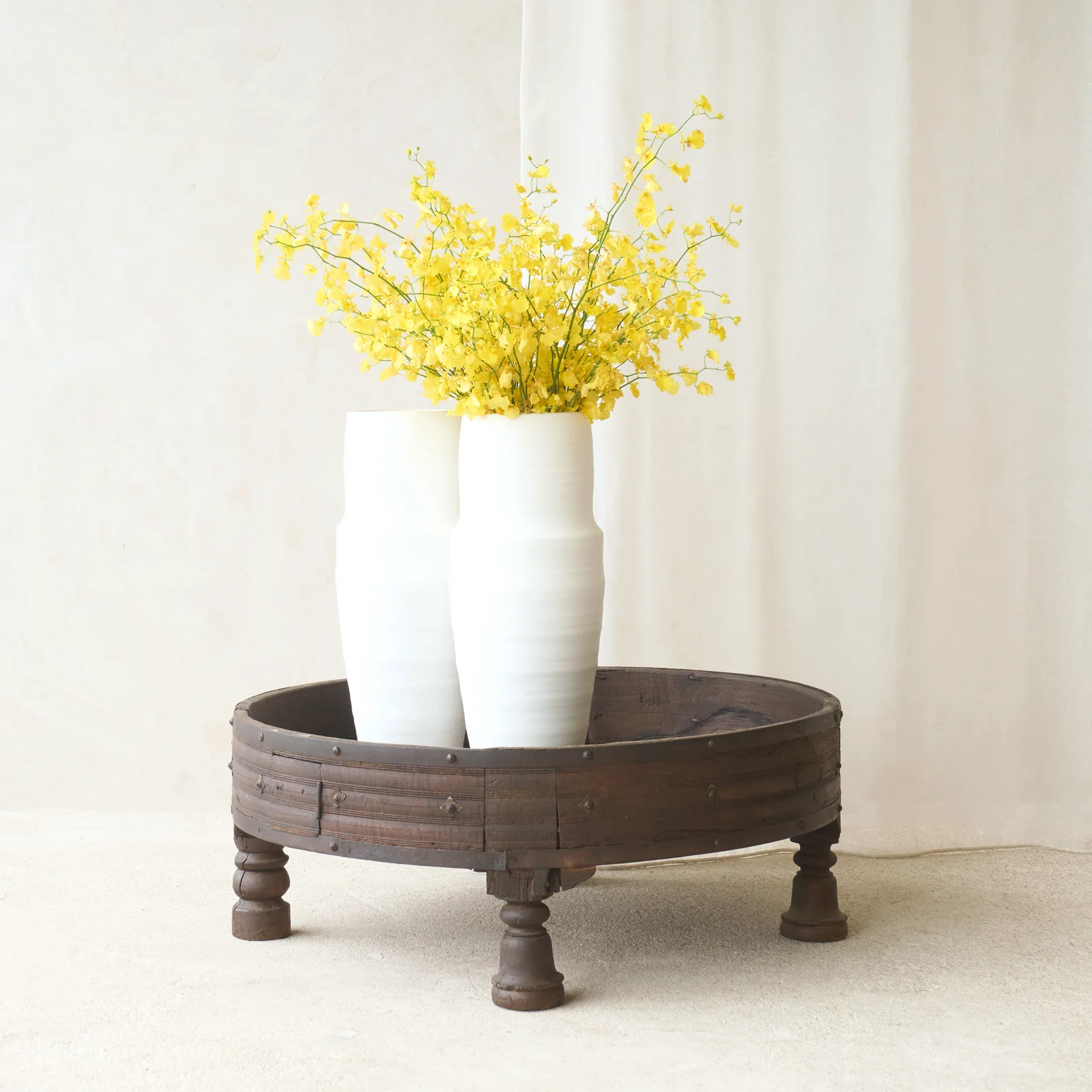 Expertly Made Antique Hand Carved Chakki Low Table No. 4 Clean