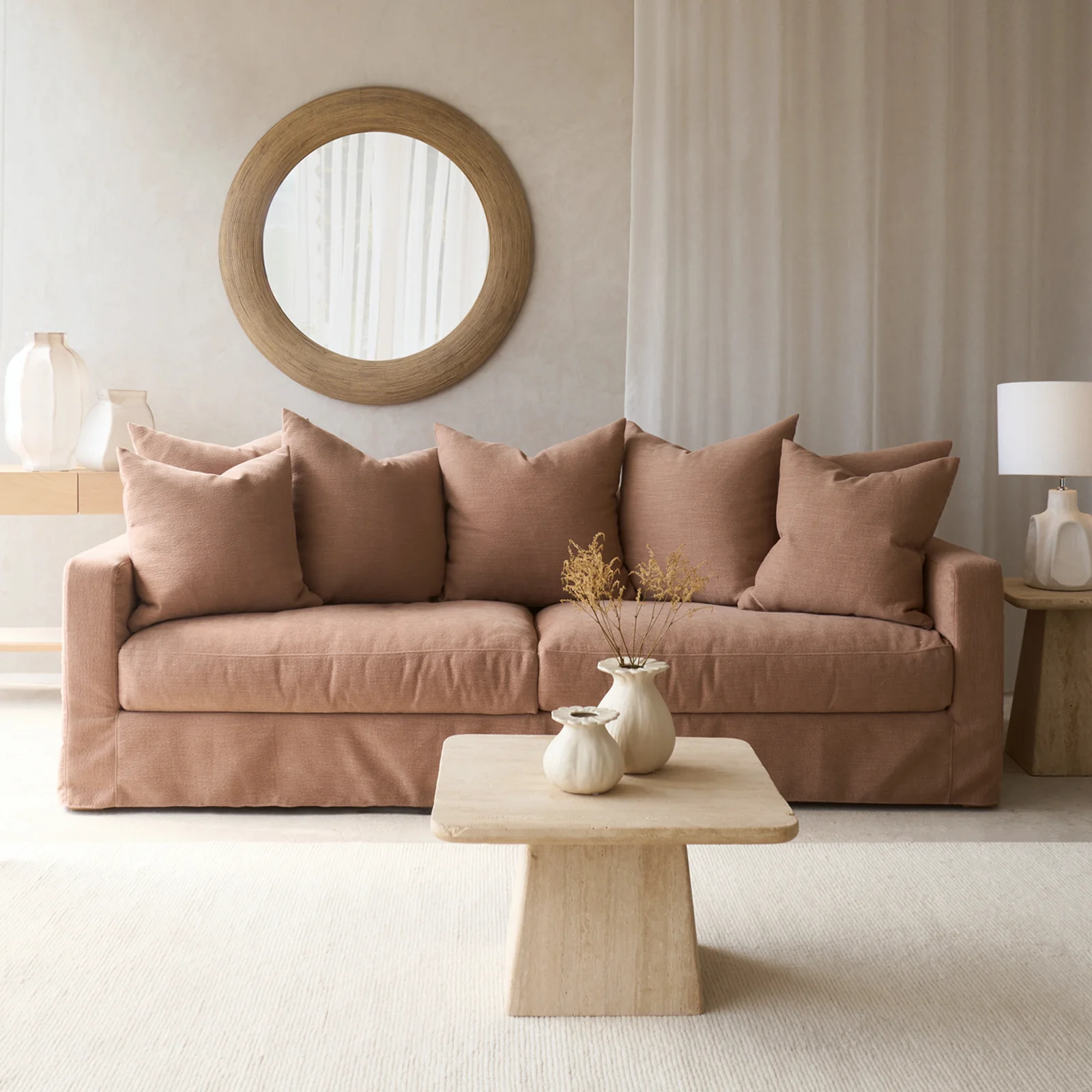 Convenient Sloopy Fabric Sofa 3 Seater - Calfskin 230cm Sophisticated
