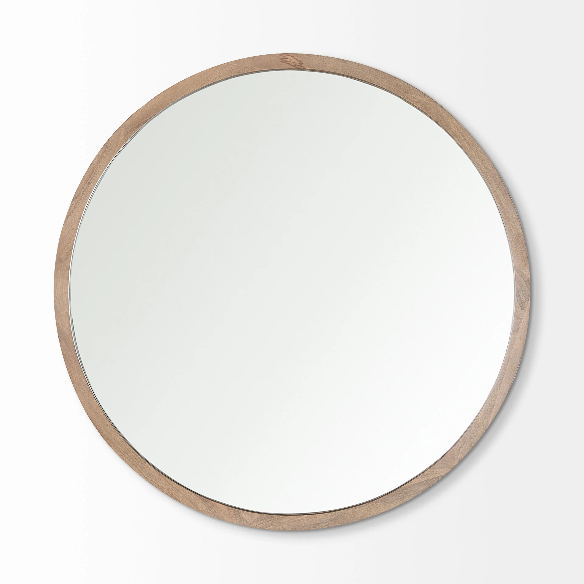 Original Gambit 46 Round Light Brown Wood Frame Wall Mirror High-Quality