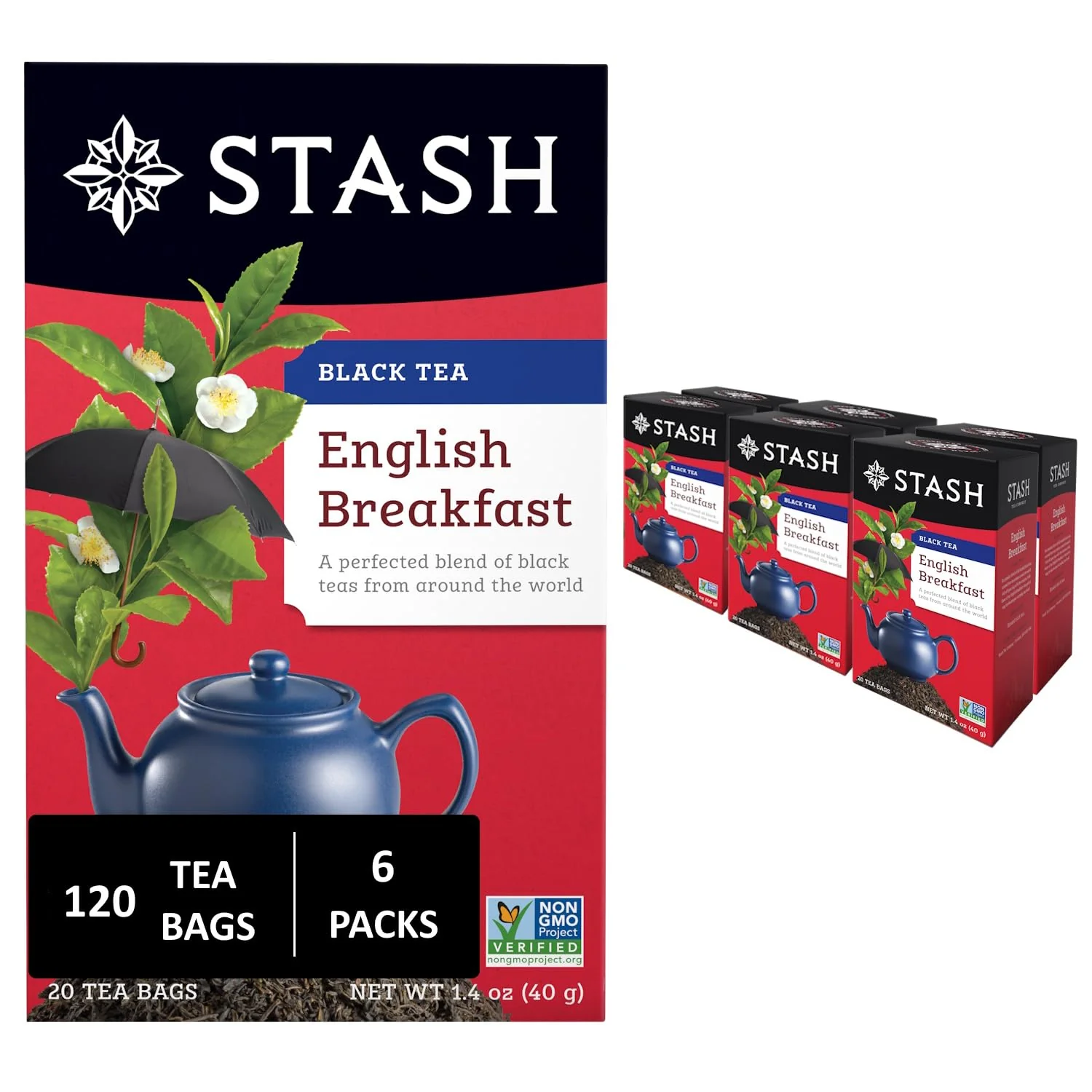 Outstanding Stash Tea English Breakfast Black Tea - Caffeinated Non-GMO Project Premium Tea with No Artificial Ingredients 20 Count Pack of 6 Versatile