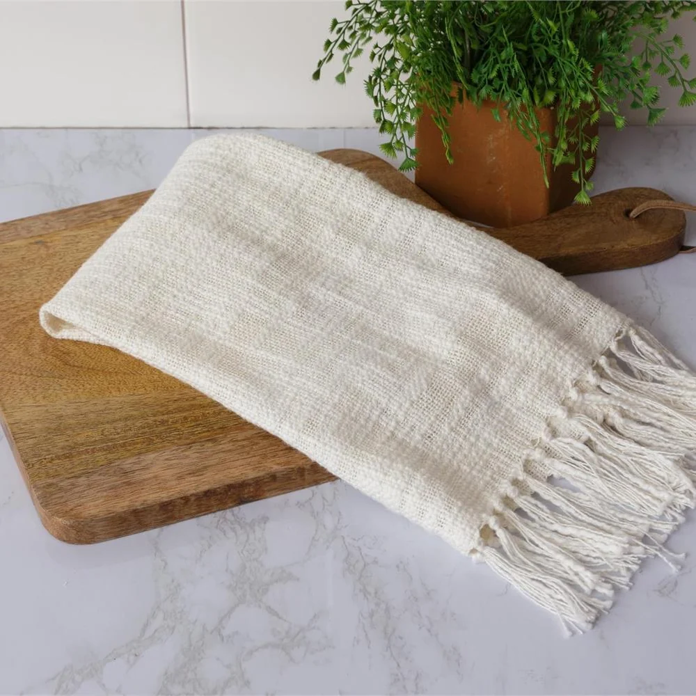 Top-Quality White Slub Cotton Tea Towel 27 x 17 Smart