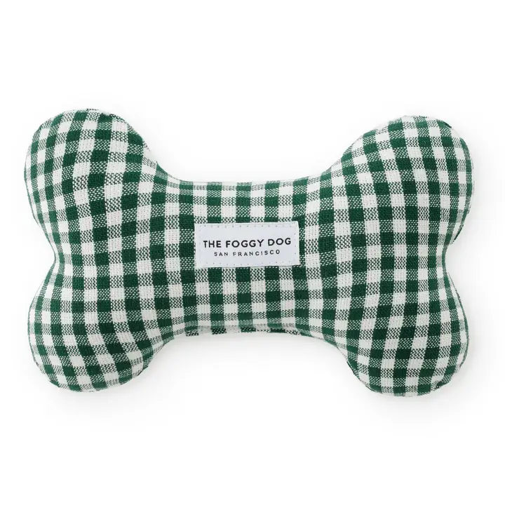 Sustainable Evergreen Gingham Dog Bone Squeaky Toy Efficient