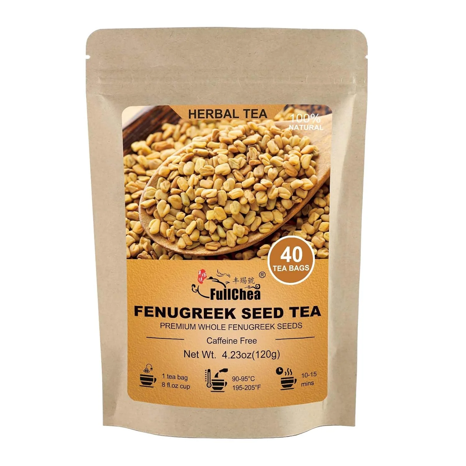 Excellent FullChea Fenugreek Seed Tea Bags 40 Counts Fenogreco en Semillas Non-GMO Caffeine- Methi Seeds Supports Digestion No Additives Resealable Pouch Dependable