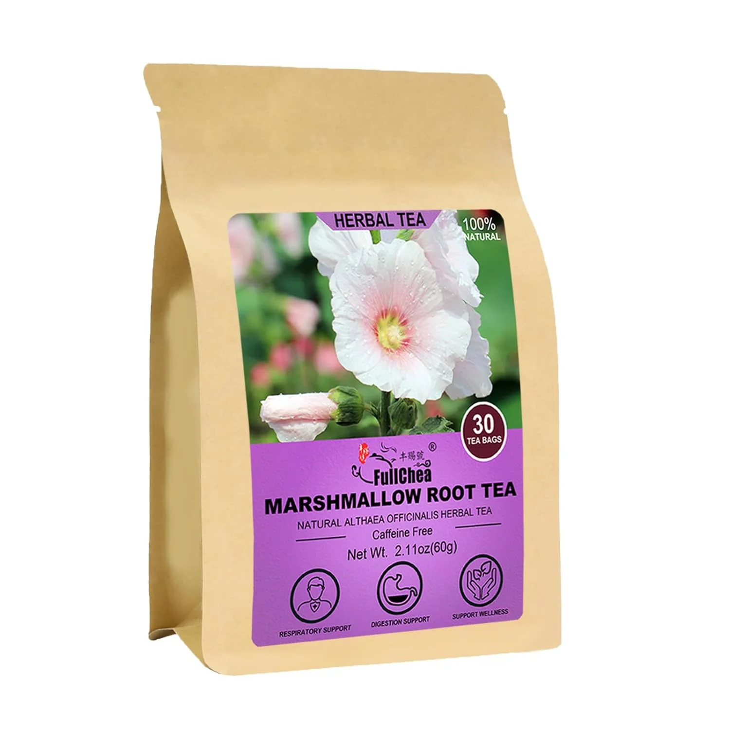Functional FullChea - Marshmallow Root Tea 2g X 30 Count - Premium Natural Dried Cut Sifted Althaea Officinalis - Non-GMO - Caffeine- Trusted