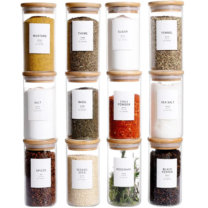 Excellent 12 Pcs Glass Spice Jars With Bamboo Airtight Lids Superior
