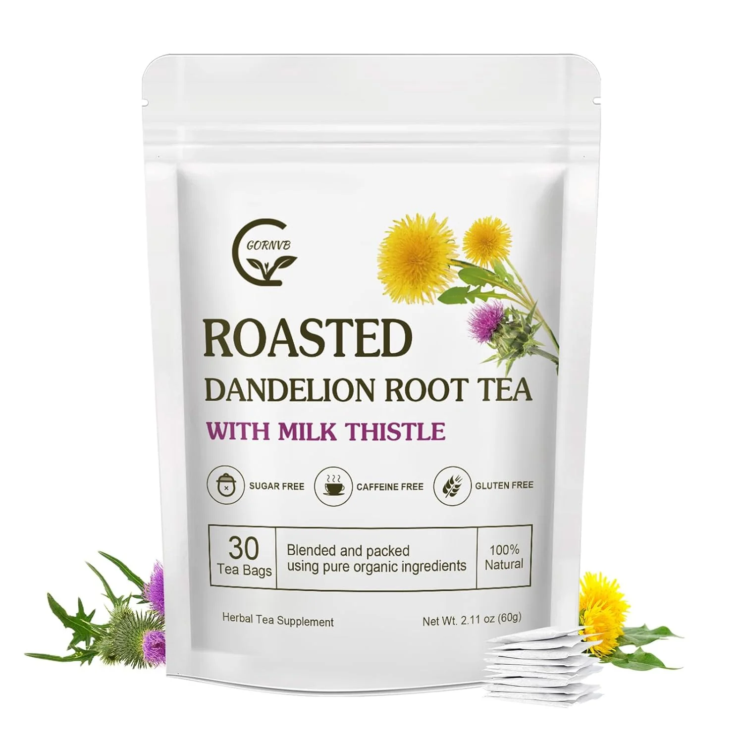 World-Class Organic Roasted Dandelion Root Tea with Milk Thistle Tea - Supports Kidney Function and Liver Function 30 Tea Bags Comfortable