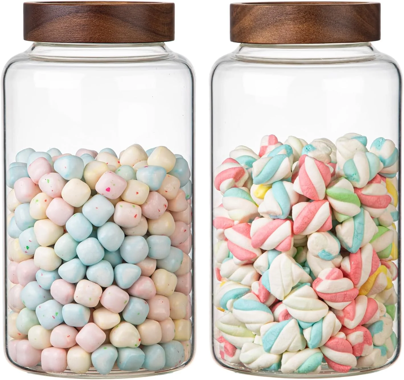 Recyclable Large Glass Coffee Jars Round Storage Canister with Wooden Lid Clear Glass Food Jar for Pantry Sugar Tea Coffee Bean Spice Nuts Cookies Bath Salts Consistent