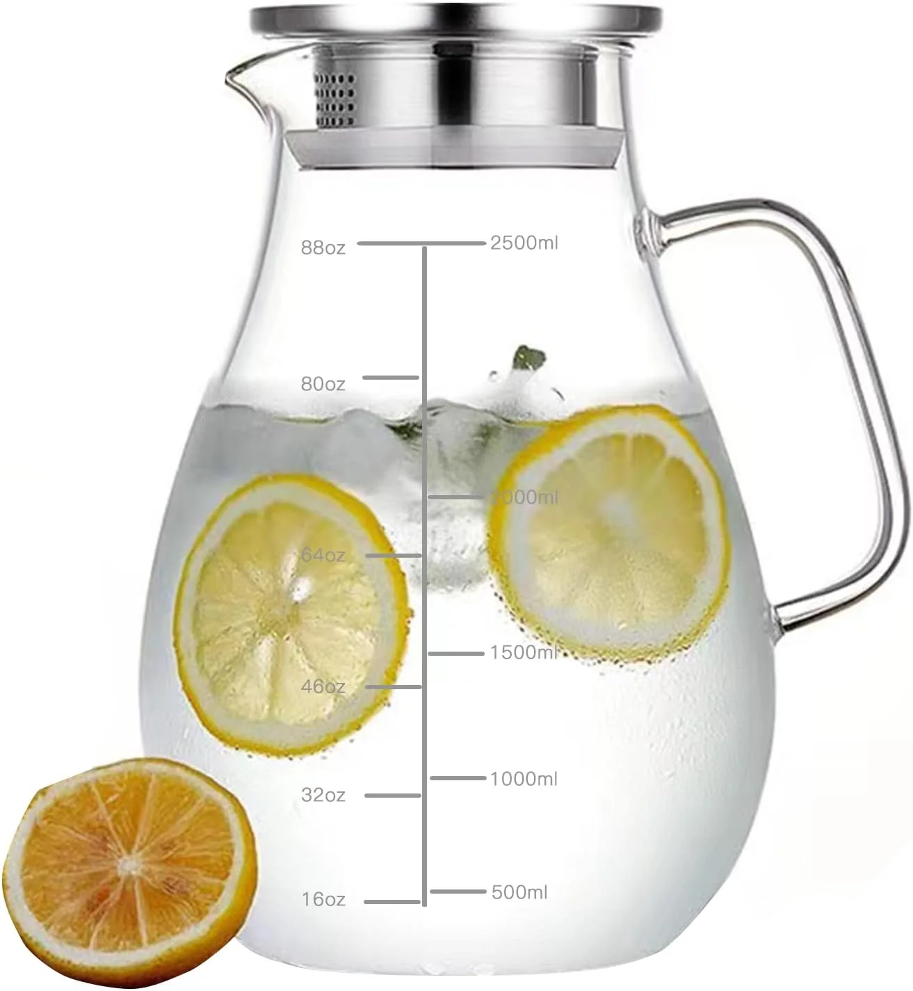 Easy-to-Use 84.5oz Borosilicate Glass Teapot with 304 Stainless Steel Lid amp Built-in Strainer Stovetop amp Microwave Safe Tea Kettle for Loose Leaf Iced Fruit Herbal Tea 2500ml Clear Pot Stylish
