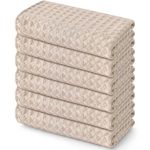 Eco-Friendly Microfiber Waffle Weave Kitchen Towels 6 Count Contemporary