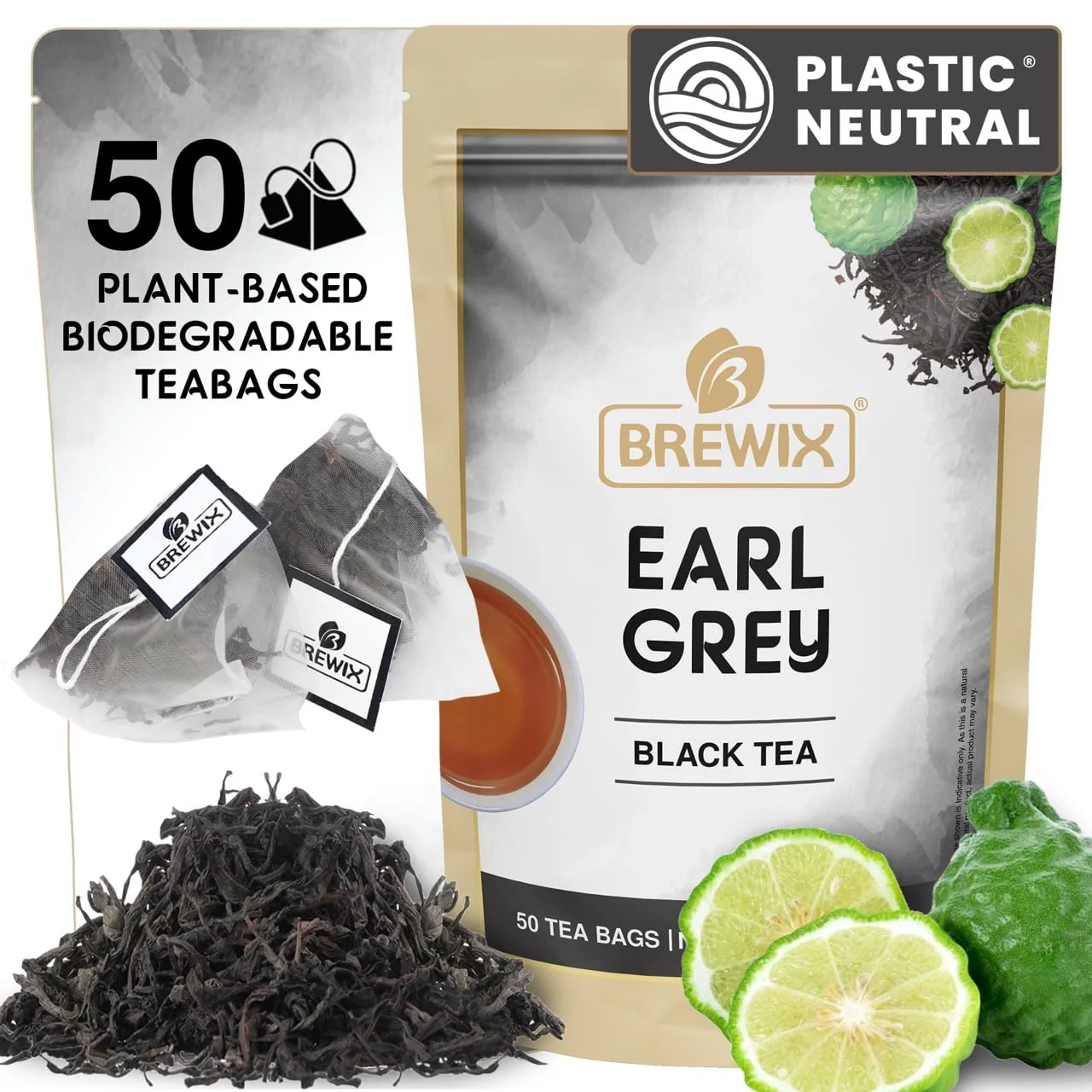 Functional Brewix Earl Grey Black Tea Bags 50 Pyramid Bags Bold Aromatic Tea with Bergamot Gluten Energizing Caffeinated Sugar- Smart