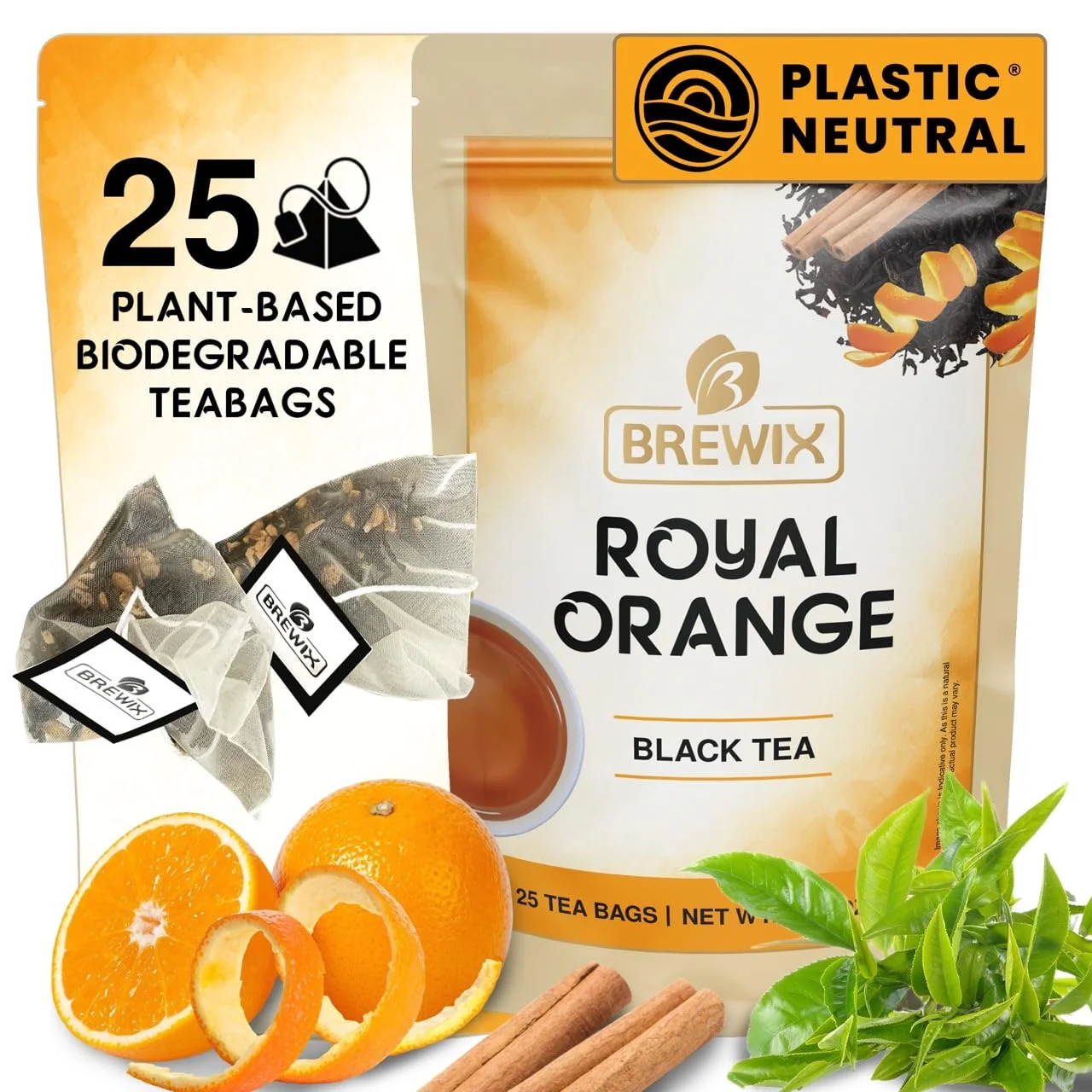 Effective Brewix Royal Orange Spice Black Tea 25 Pyramid Tea Bags Premium Caffeinated Blend with Zesty Orange Warming Spices Pure