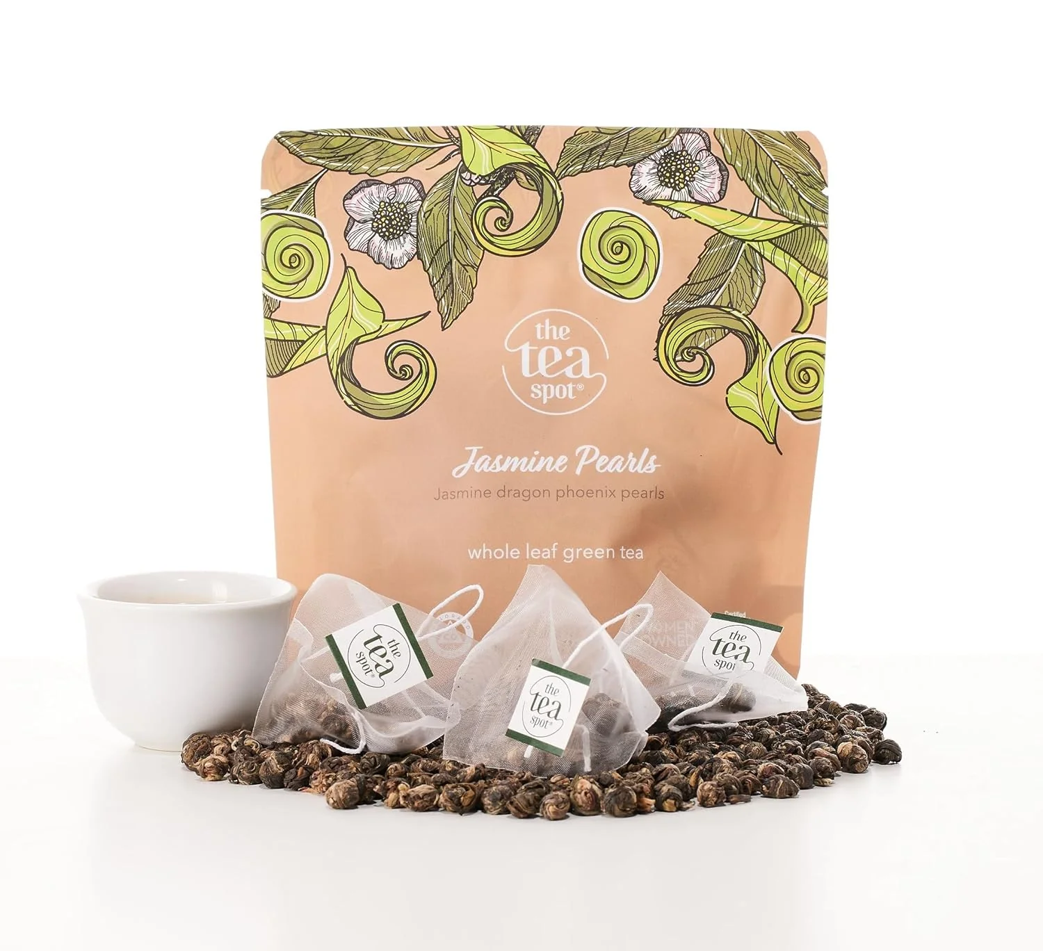 Environmentally Friendly The Tea Spot Jasmine Pearls Green Tea High-grade Jasmine infused Green Tea Pearls from Fujian 15 Tea Bags Premium