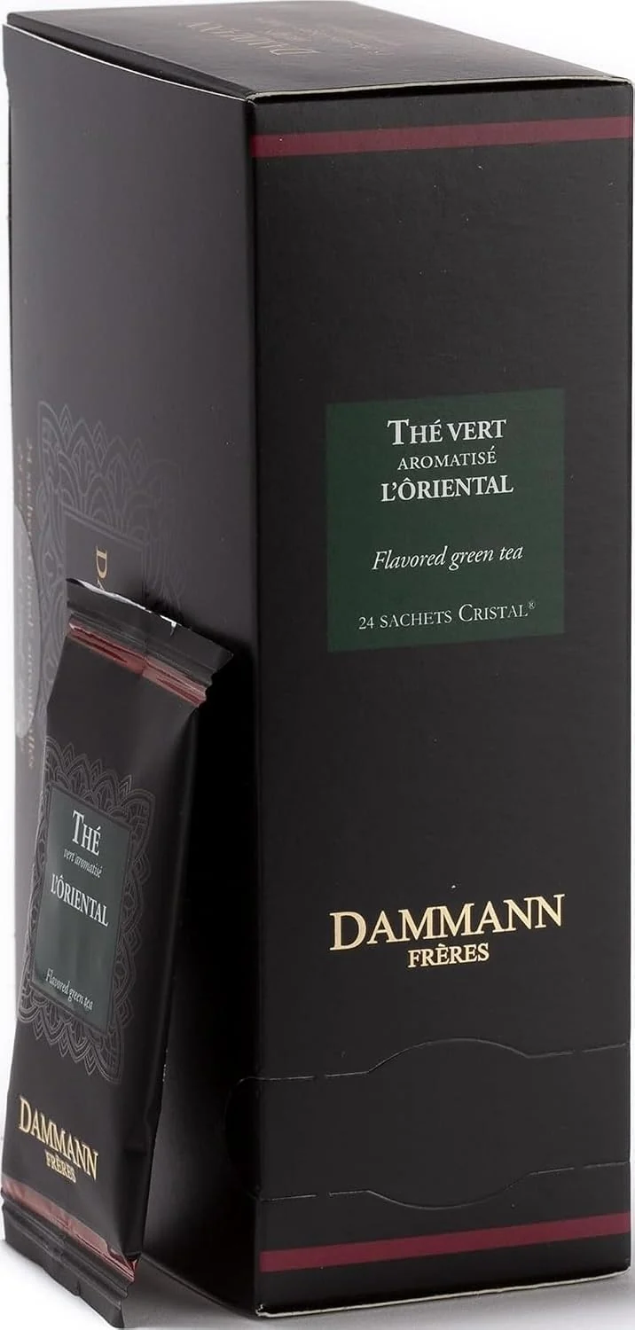 Eco-Friendly Dammann Freres Sachets L'Ôriental Tea Bags Premium Gourmet French Green Tea Blend Passion Fruit Peach Strawberry Flavors Individually Wrapped 24 Count Single Pack Elite