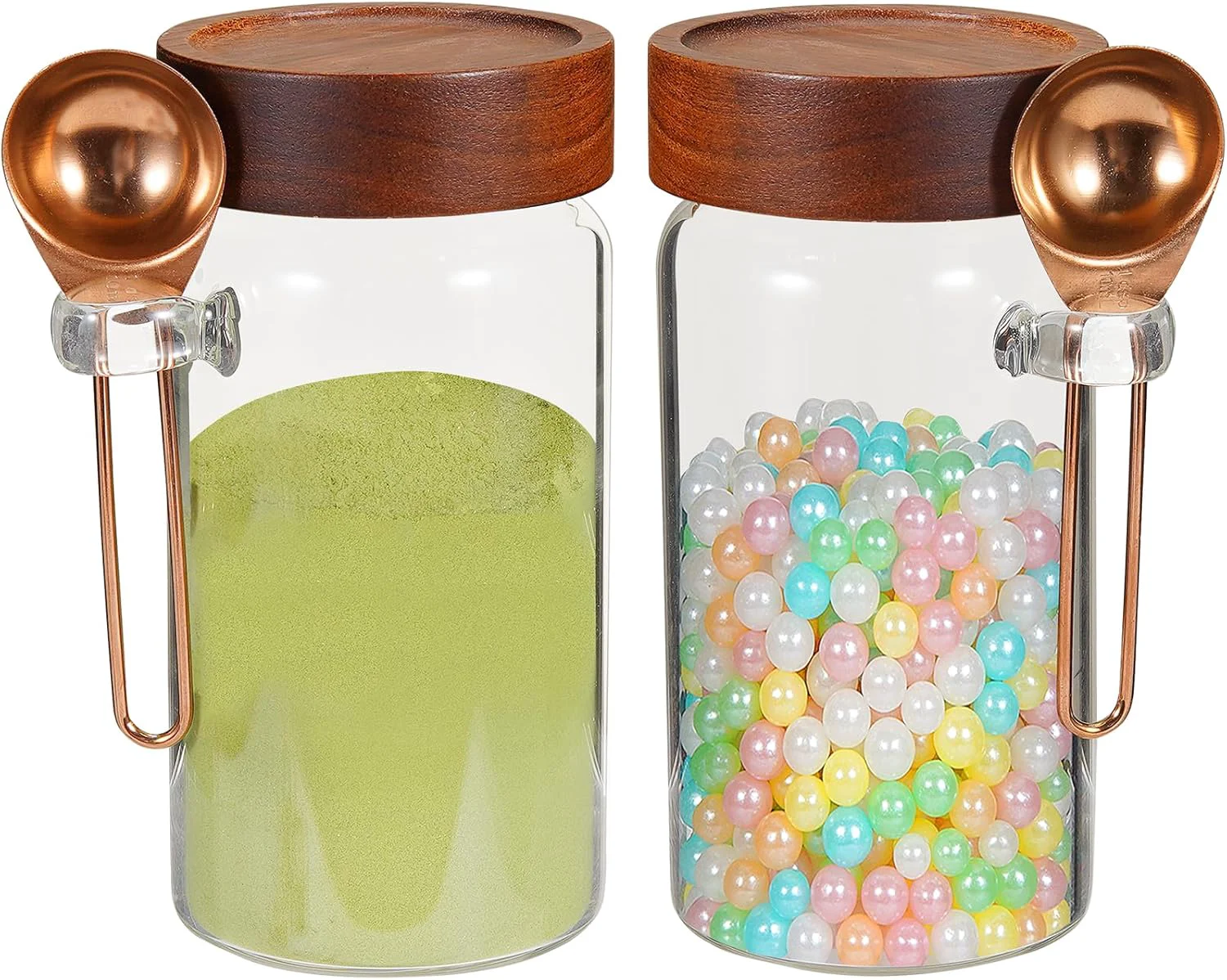 Fine Glass Jars with Spoons Sugar Coffee Canister Round Glass Food Storage Jar for Spice Pantry Tea Coffee Bean Salt 2×550ml 18oz Powerful
