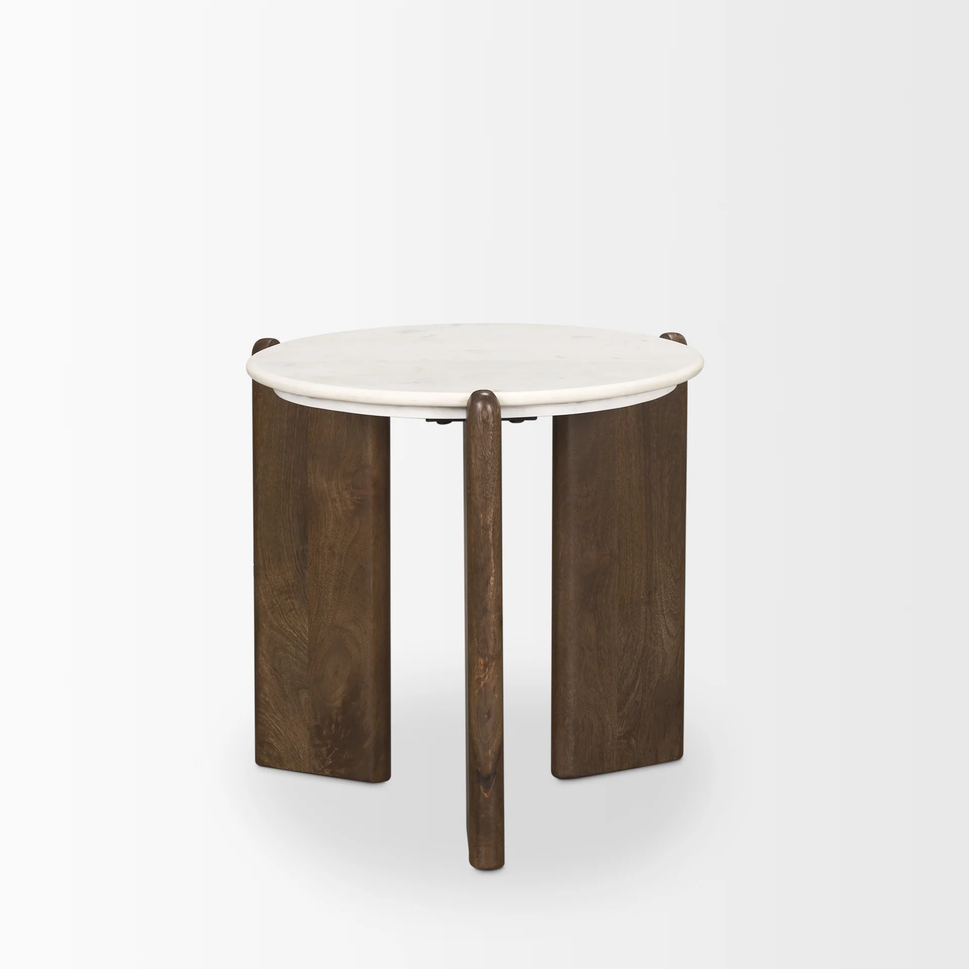 Classic Rumer Dark Brown Wood w White Marble Side Table World-Class