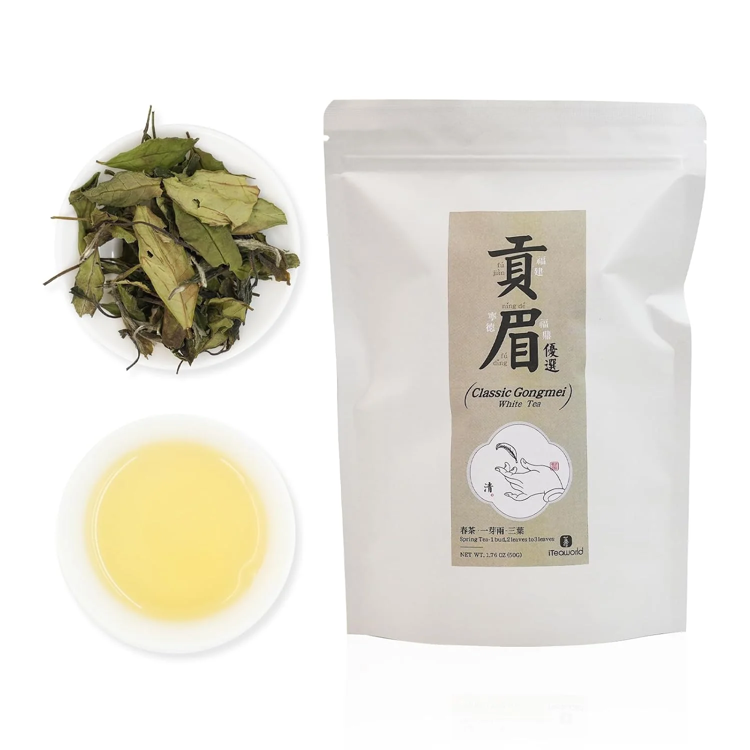 Sustainable iTeaworld Gongmei Loose Leaf White Tea Low Caffeine Multiple Steeping 1.7oz Up to 100 Cups Smooth Mellow Taste Low Bitterness Easy Mug Brewing for Daily Drinking amp Relaxation Certified