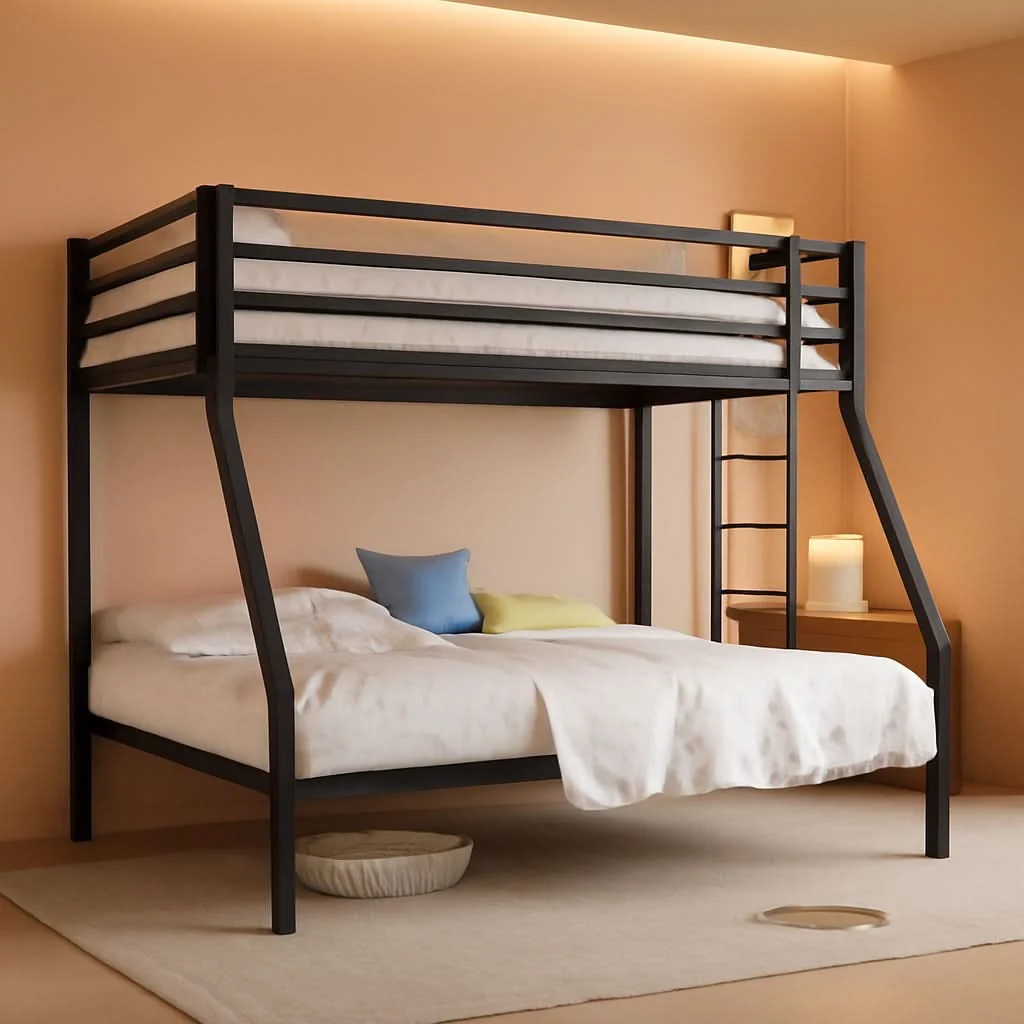 Safe Twin Over Twin Bunk Bed With Slide Durable Square Tube Green
