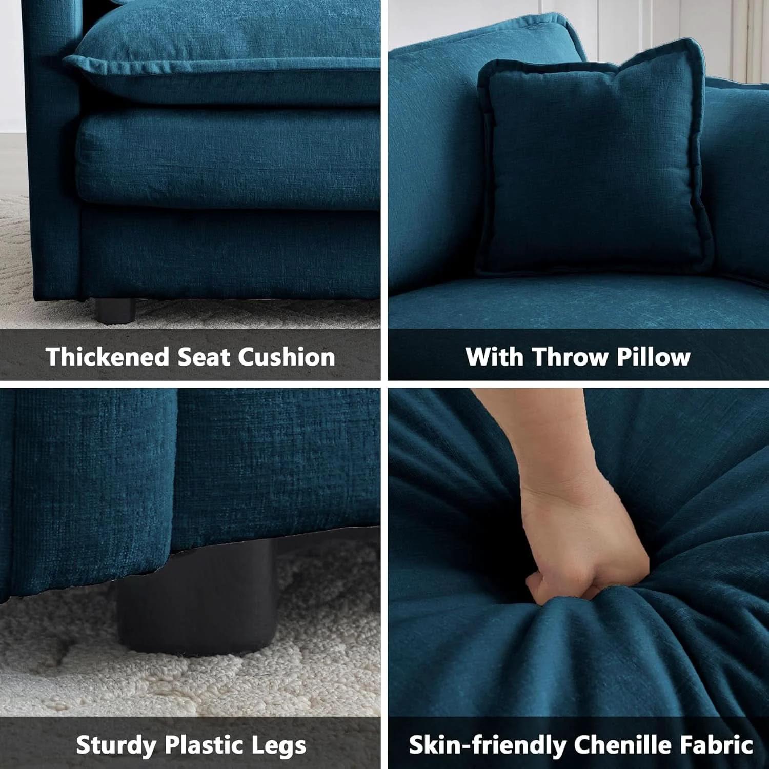 User-Friendly Blue Chenille Three Piece Sofa Set With Seven Pillows Elite