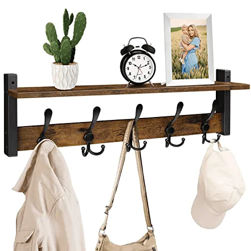 Environmentally Friendly Wall Mount Coat Rack with Shelf and 5 Tri Hooks Dependable