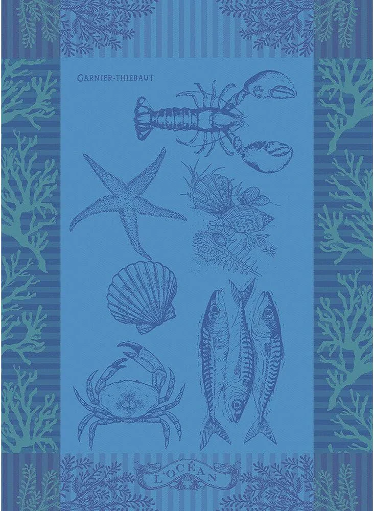 Selected Garnier Thiebaut L'Ocean Bleu The Blue Ocean French Kitchen Towel 22 x30 Cotton Jacquard Premium Material
