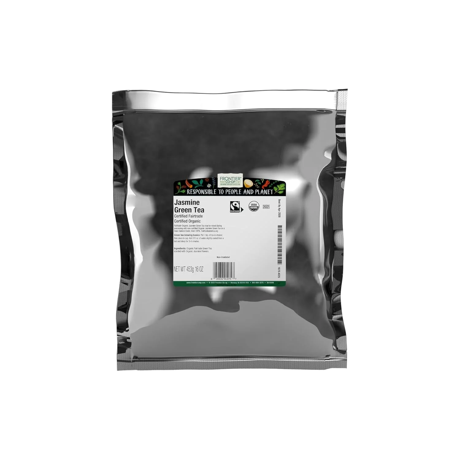 High-Performance Frontier Co-op Organic Fairtrade Jasmine Green Tea All Natural Loose Leaf Tea Leaves Kosher 16 Ounce Pack of 1 Minimalist