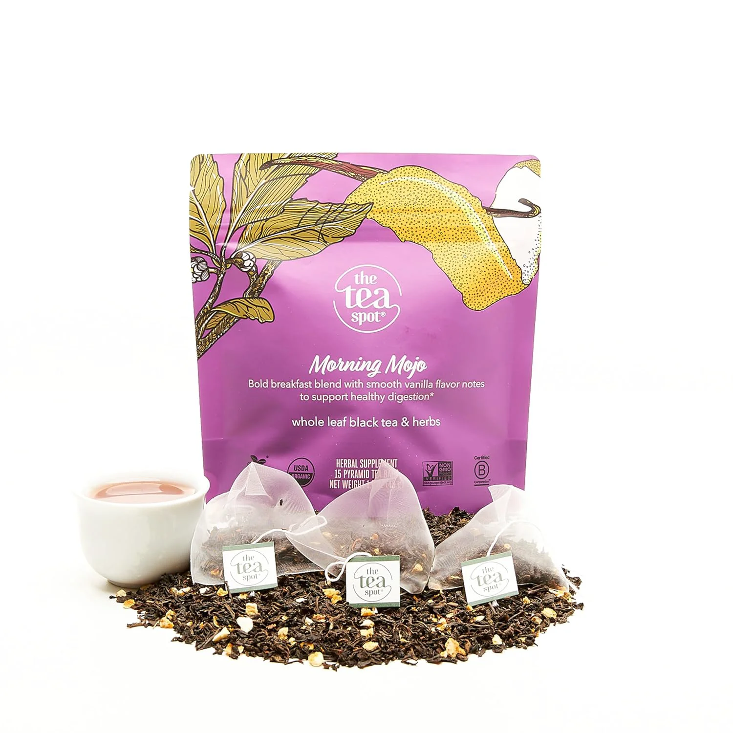 Natural The Tea Spot Organic Morning Mojo Black Tea with Vanilla and Citrus for Energy Breakfast Blend of Pu'erh Tea Black Tea Smart