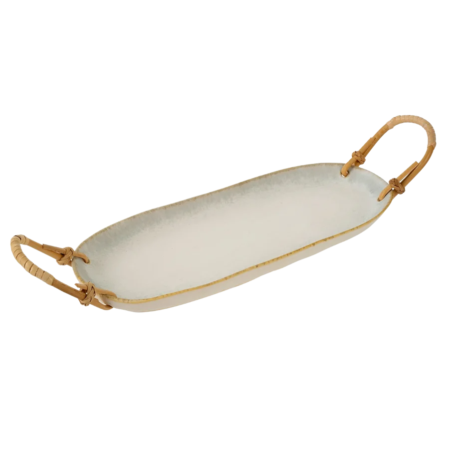 Top-Quality Rattan Wrapped Ceramic Platter Soft