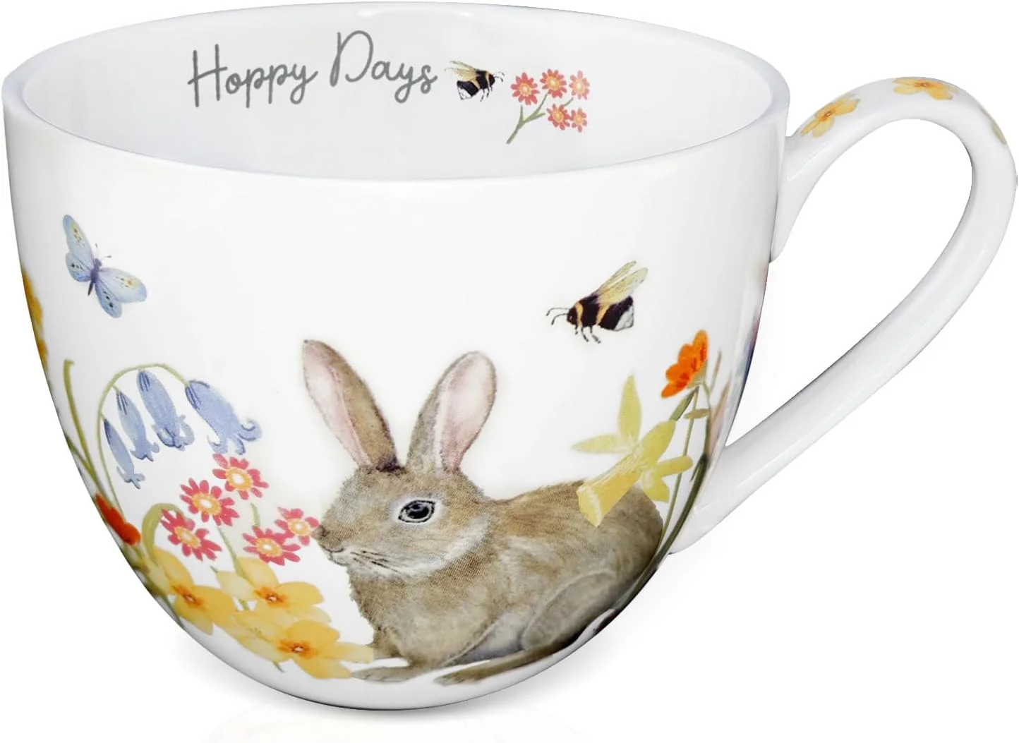 Effective 20 oz Rabbit Coffee Hug Mug Spring Flowers Happy Days Slogan Premium Bone China Cute Bunny Mug Holiday and Birthday Gift for Women Selected