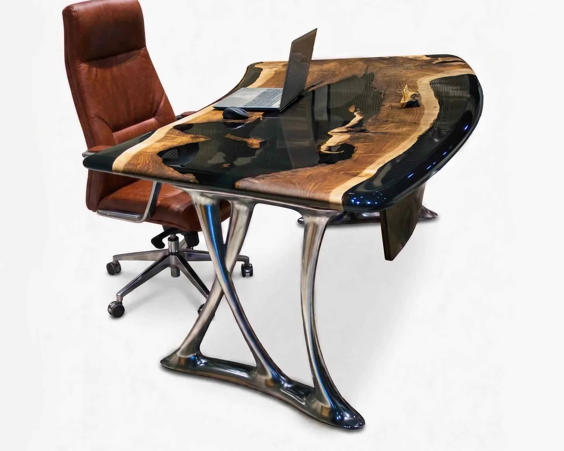 Clean Luxury D-Shaped Walnut Epoxy Executive Desk Long-Lasting