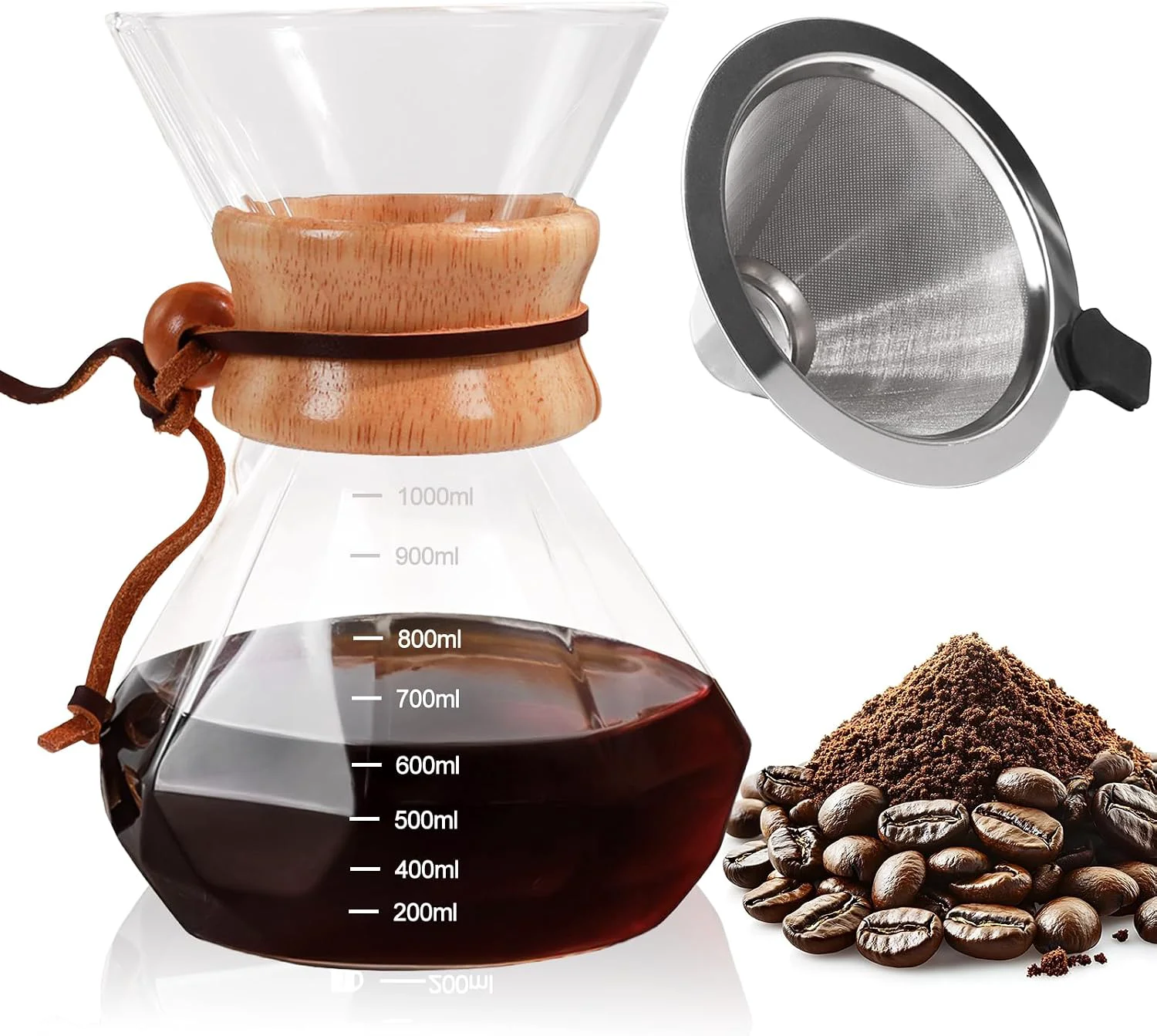 Enhanced Pour Over Coffee Maker 1000ml 34oz with 304 Stainless Steel Filter Exclusive