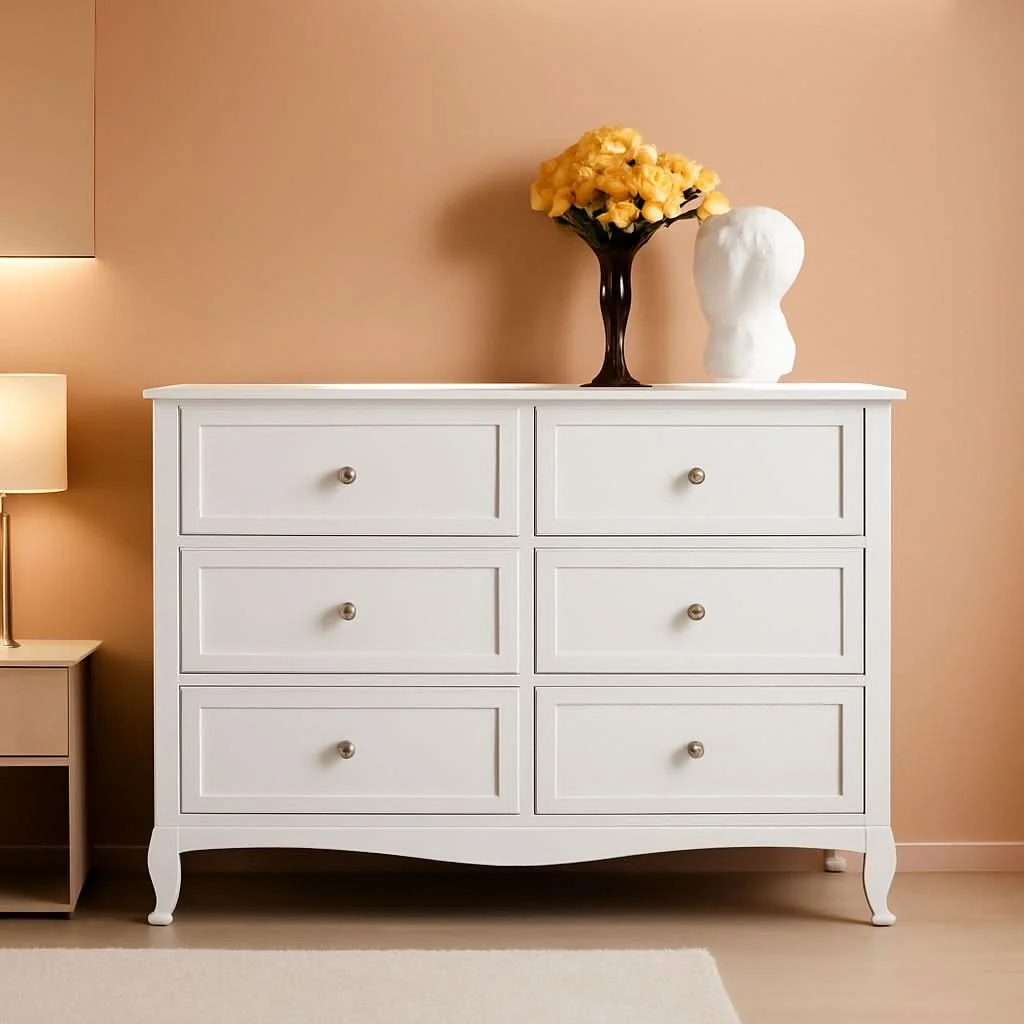 Official White Six Drawer Dresser Grooved Front ContouredProfile Clean
