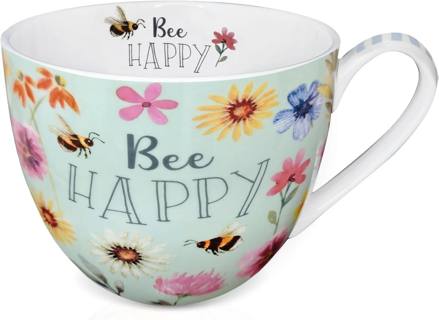 Environmentally Friendly 20 oz Bees Flowers Coffee Hug Mug Be Happy Designed to Spread Joy Premium Bone China Holiday and Birthday Gift for Women Exclusive
