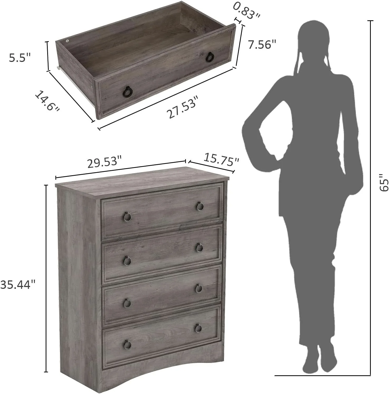 Elite Gray 4 Drawer Dresser With ModernArchitectural Storage Superior