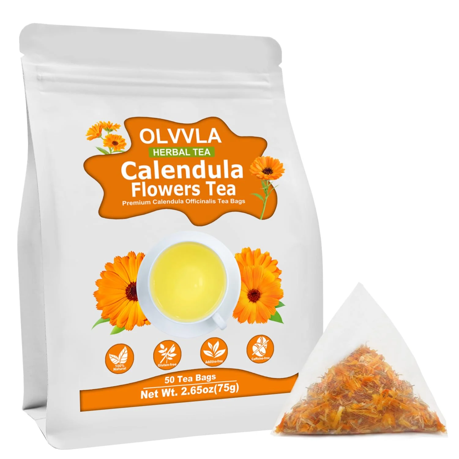 Innovative Olvvla - Natural Calendula Flowers Tea Bags - 1.5g X 50 Count - Premium Calendula Tea - Non-GMO - Caffeine- - Dried Calendula Herbal Tea Certified