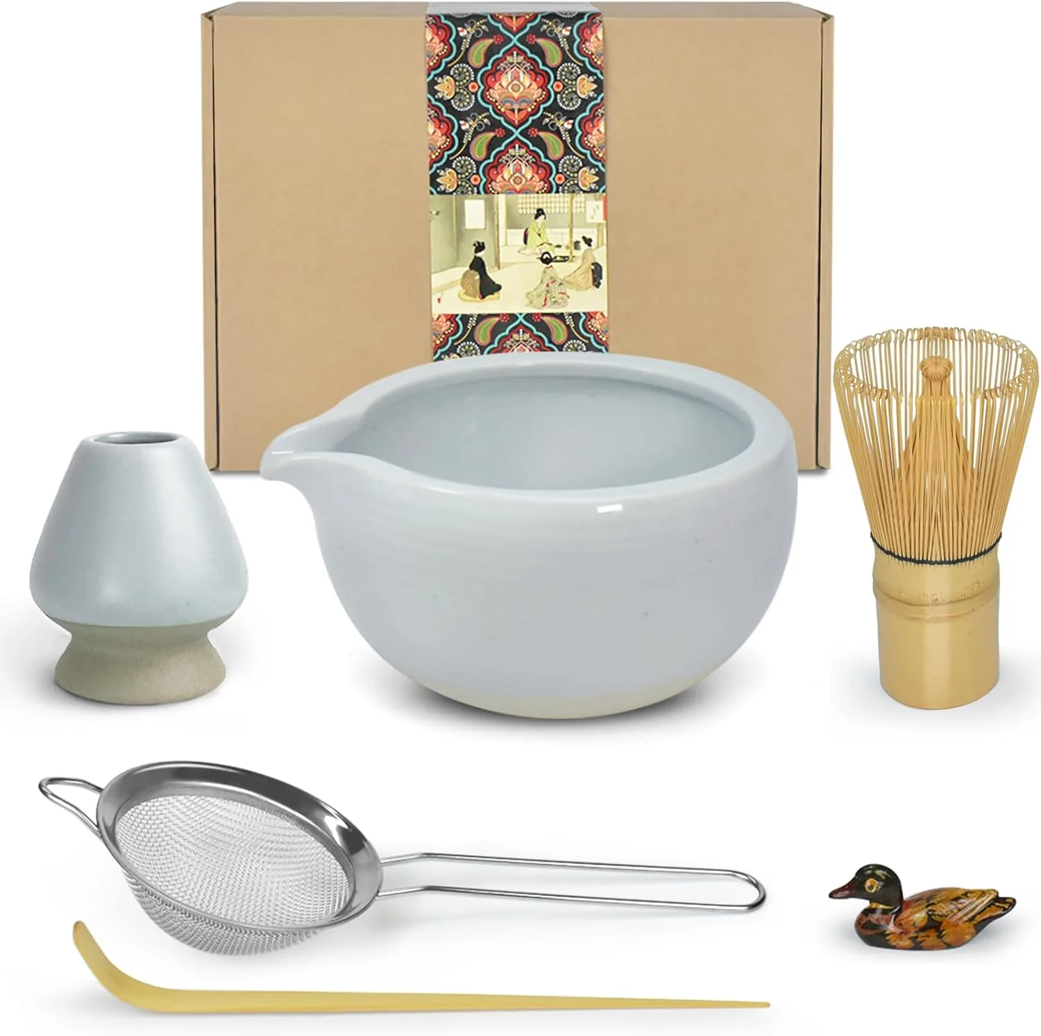 World-Class Artcome Matcha Ceremony Kit for Japanese Tea Ceremony Bowl with Pouring Spout Whisk Tea Scoop Matcha Powder Strainer Professional