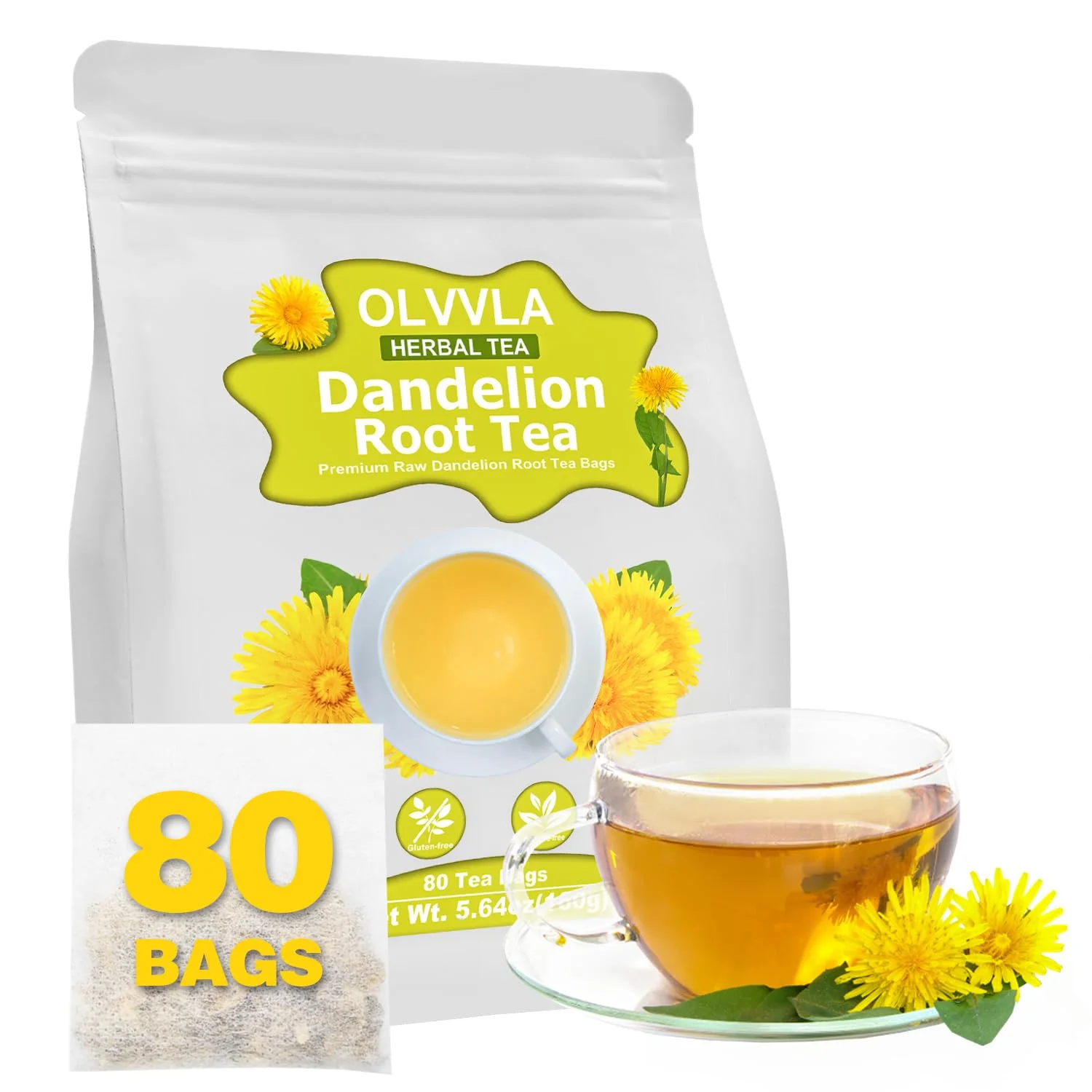 Comfortable Olvvla - Dandelion Root Tea Bags - 2g X 80 Count - Premium Raw Dandelion Root - Caffeine- - Non-GMO - Support Digestion Cleanse Carefully Designed